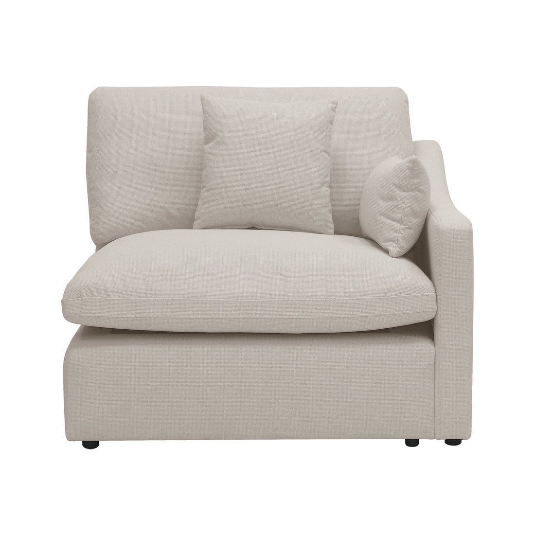 Light beige armless corner chair with cushions on a white background