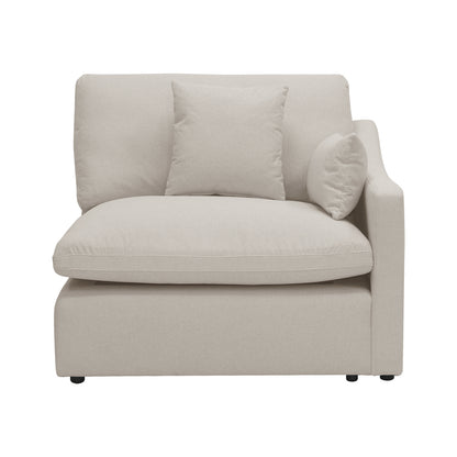Light beige armless corner chair with cushions on a white background