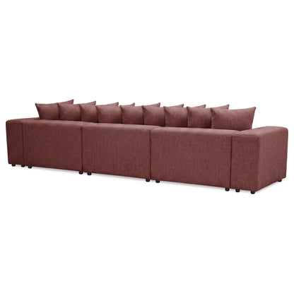 Long modular sectional sofa on white background, full product view