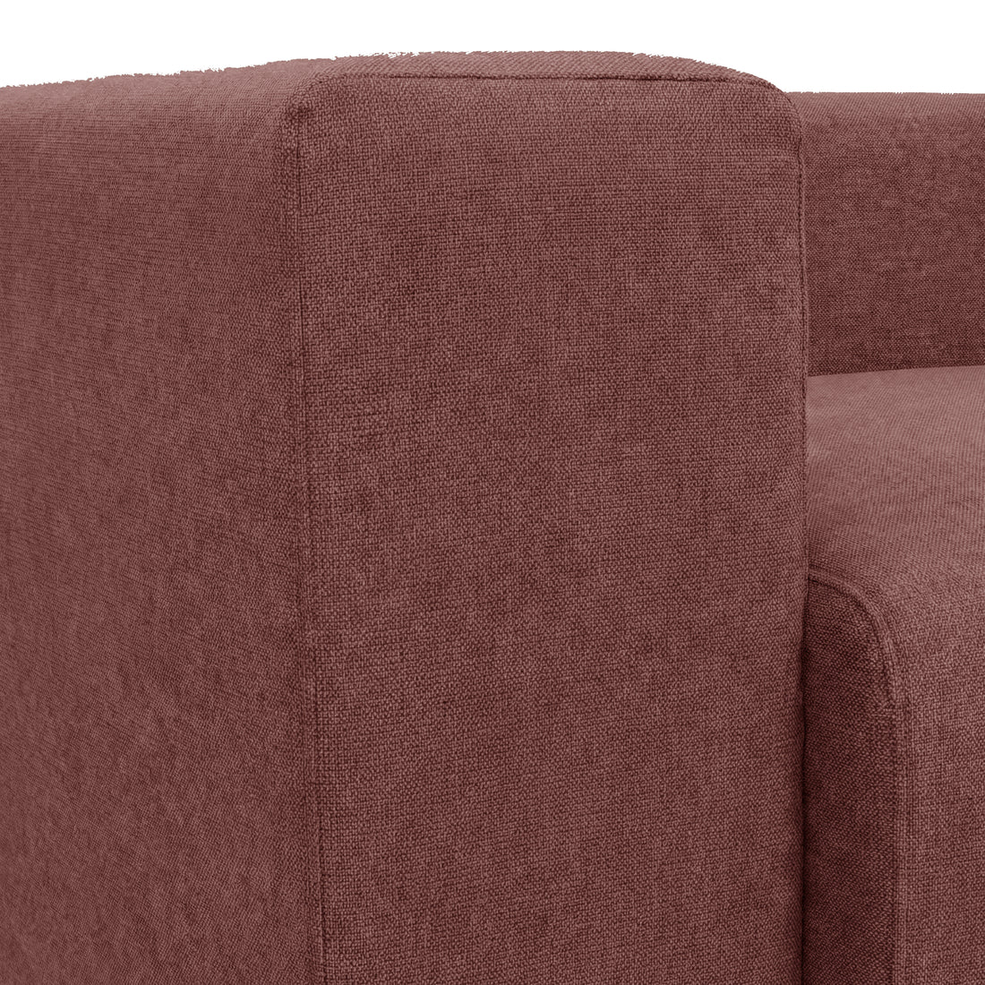 Armrest corner and seat detail of sofa on white background