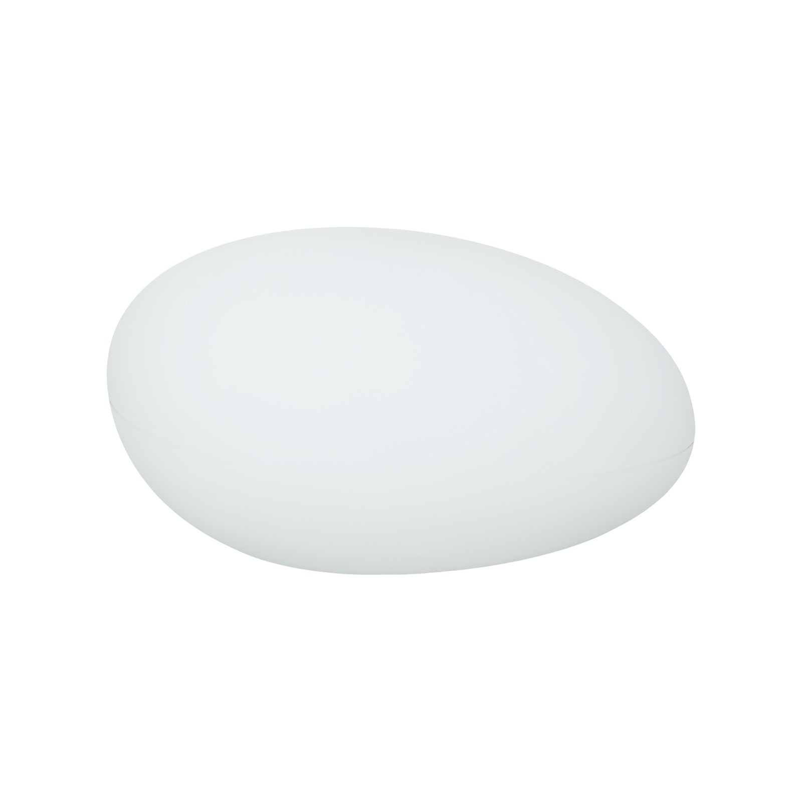 Solar Outdoor LED Rock Light Waterproof Garden Lamp, a smooth, featureless white oval resembling a natural stone, centered against a white background, designed for effortless garden illumination and ambience.