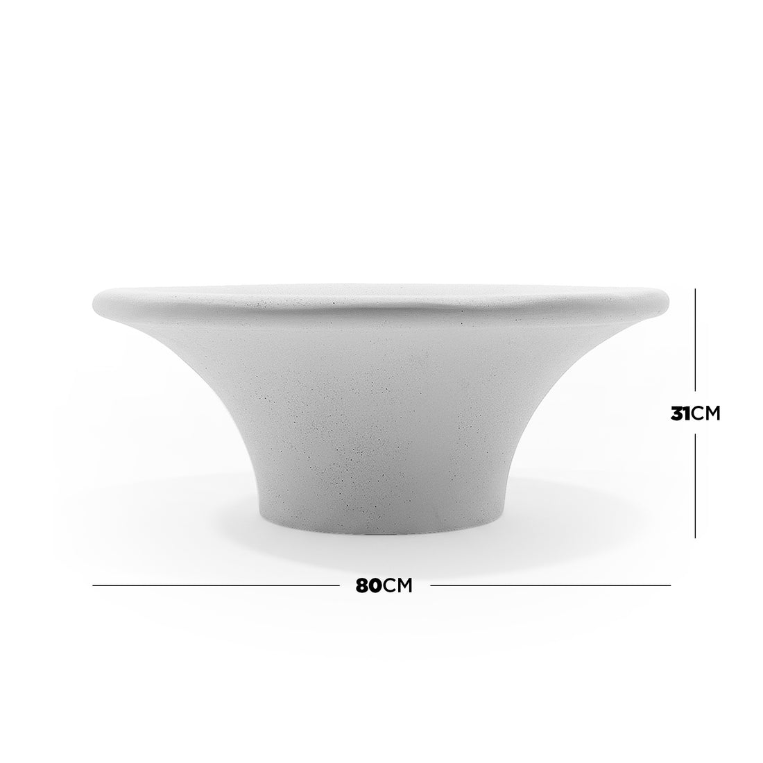 White round coffee table with dimension markings showing 80 cm width and 31 cm height