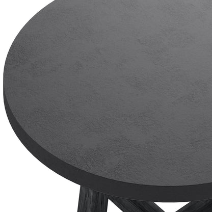 Close-up of the Magnus Hardwood and Concrete Outdoor Dining Table in Grey, highlighting its textured dark-gray top and visible X-style wooden base, showcasing its elegant, sturdy design.