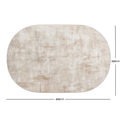Oval beige rug shown on a white background with 300 x 400 cm dimensions marked.