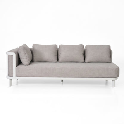 Modern light gray sofa with three back cushions and one arm cushion on a white background.