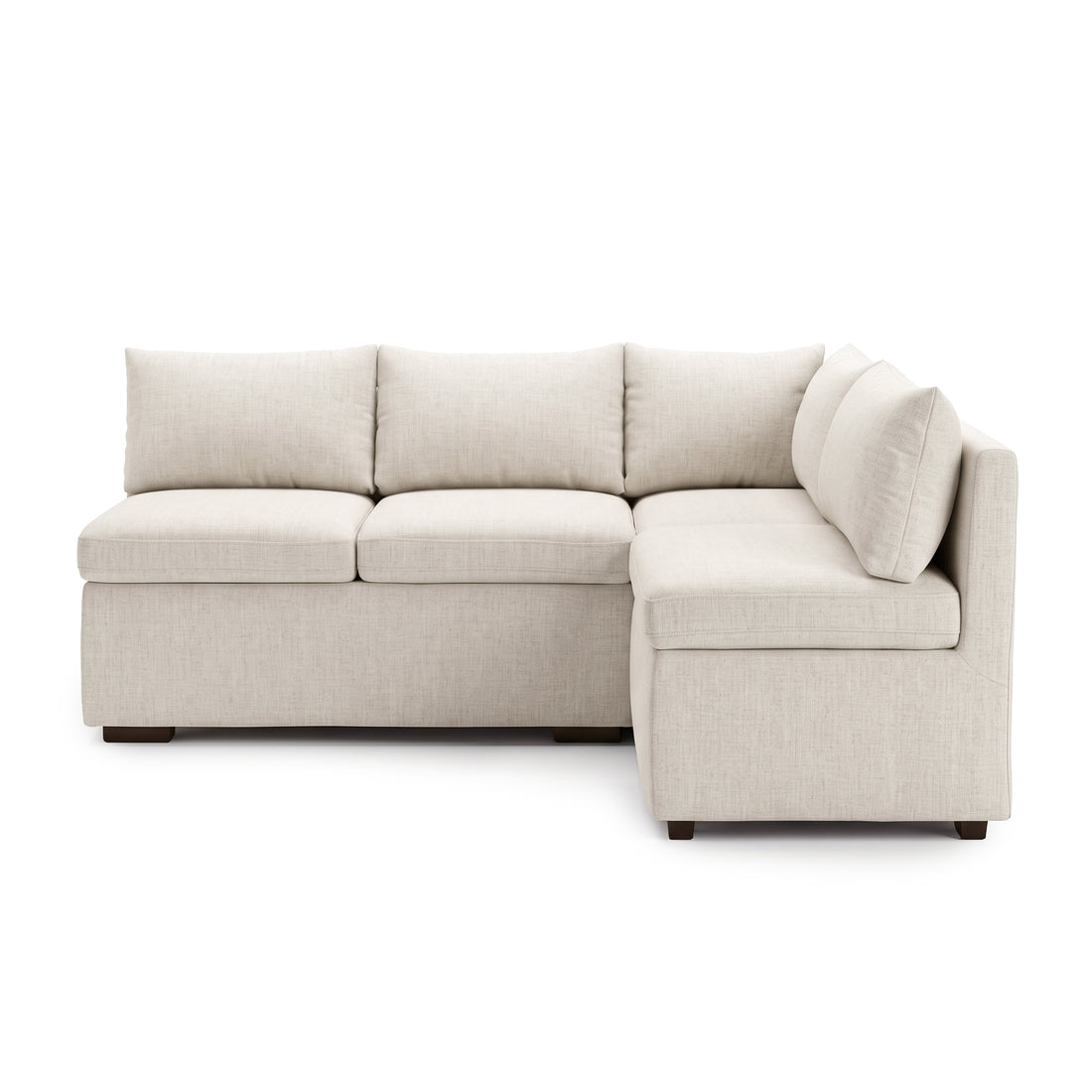 Full cream L-shaped sectional sofa with chaise on a white background