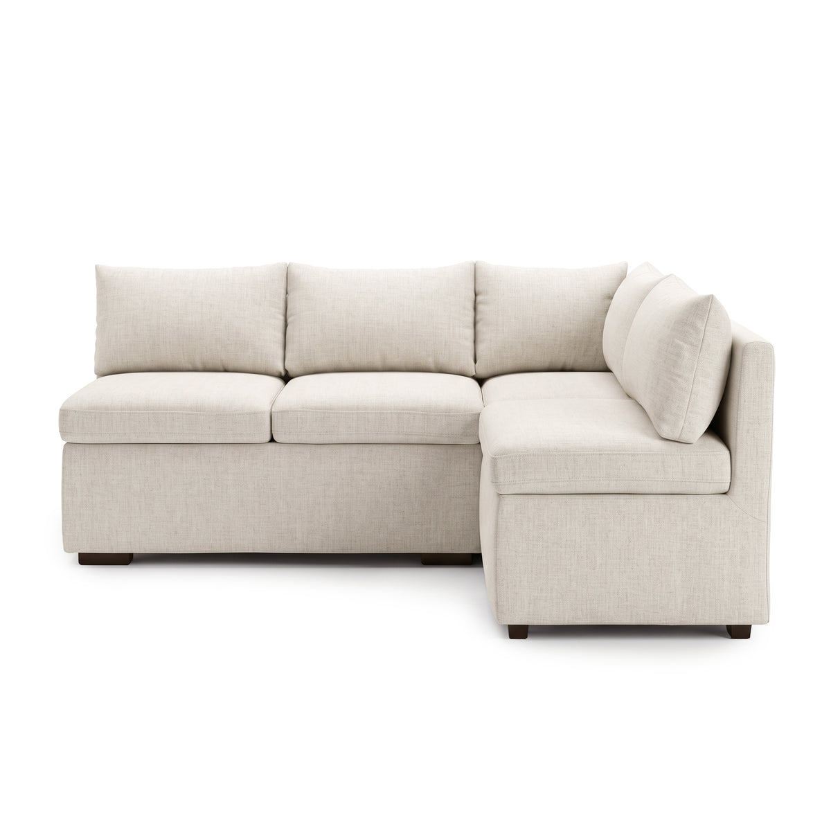 Full cream L-shaped sectional sofa with chaise on a white background
