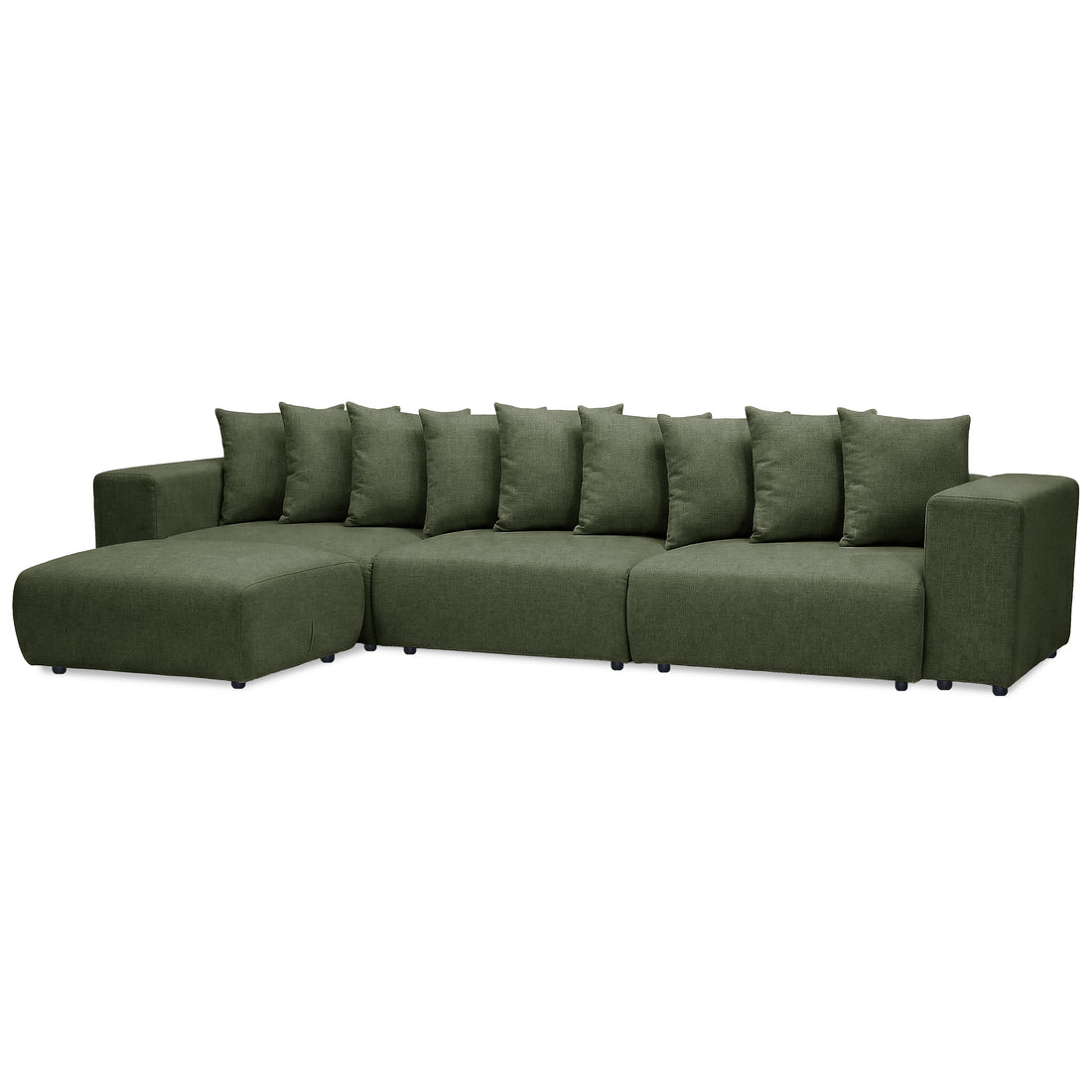 Modern dark green sectional sofa on white background