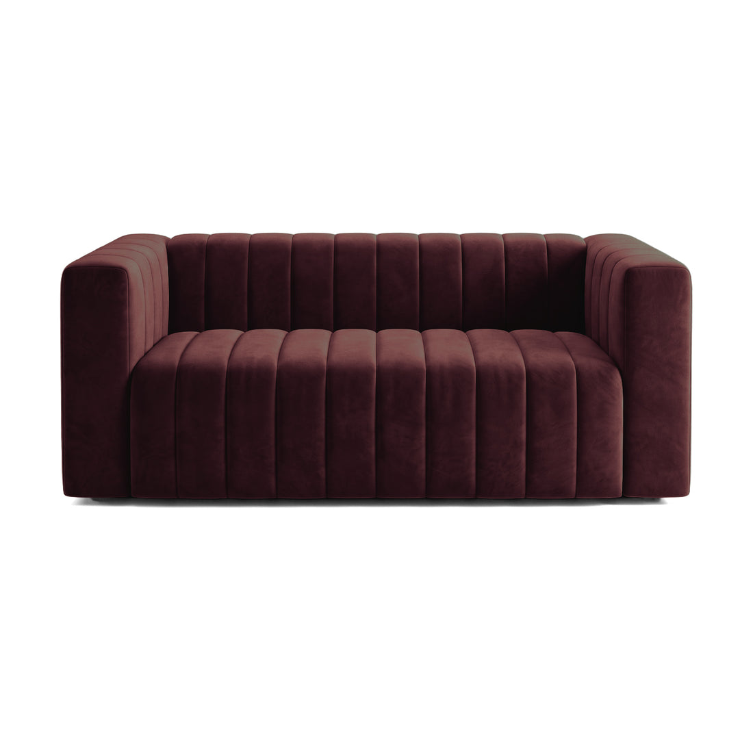 Dark Merlot upholstered sofa on a white background