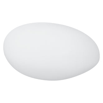 Solar Charging Outdoor LED Rock Light Waterproof Stone Lamp, resembling a smooth, white oval pebble, appears floating on a white background, highlighting its seamless garden integration and ambient lighting capabilities.