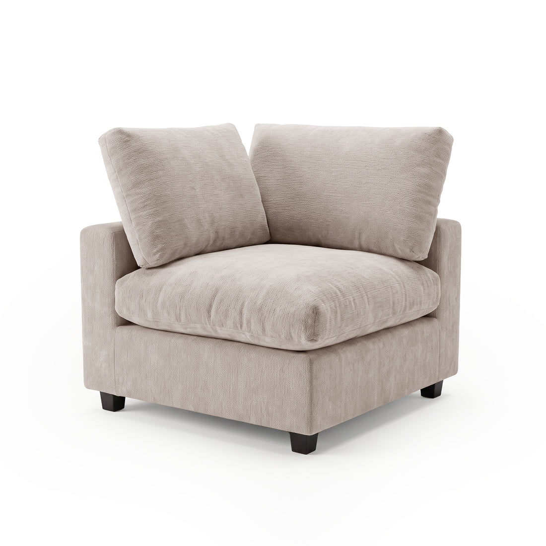 Beige modular sofa corner unit on white background