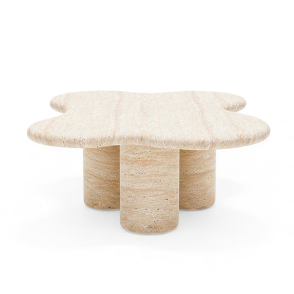 Organic clover-like stone coffee table on white background, full view