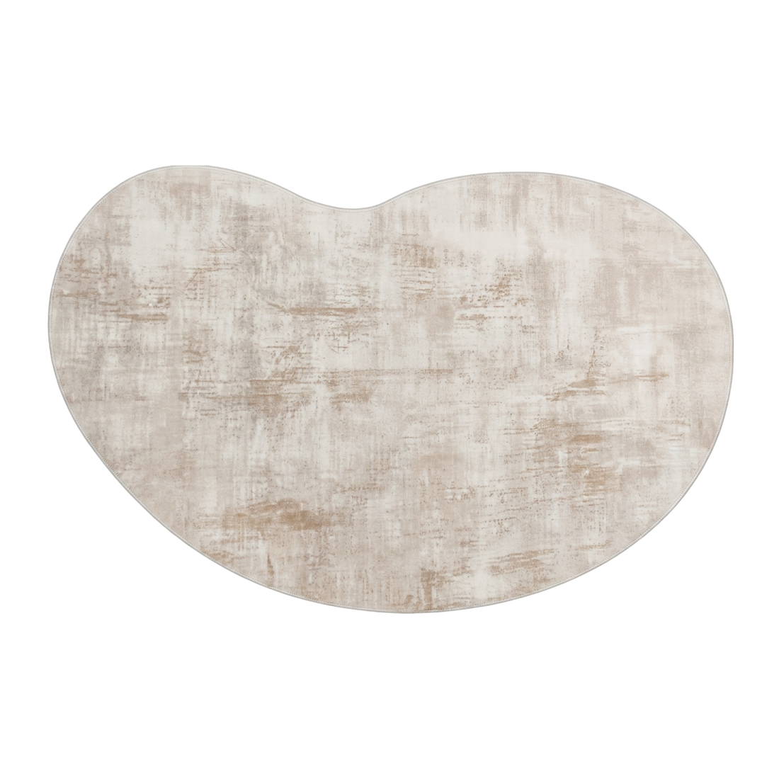 Abstract kidney-shaped neutral rug or mat on a white background