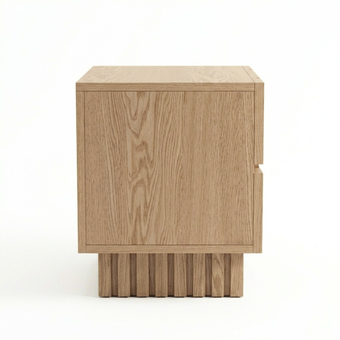 Side view of wooden cabinet on white background