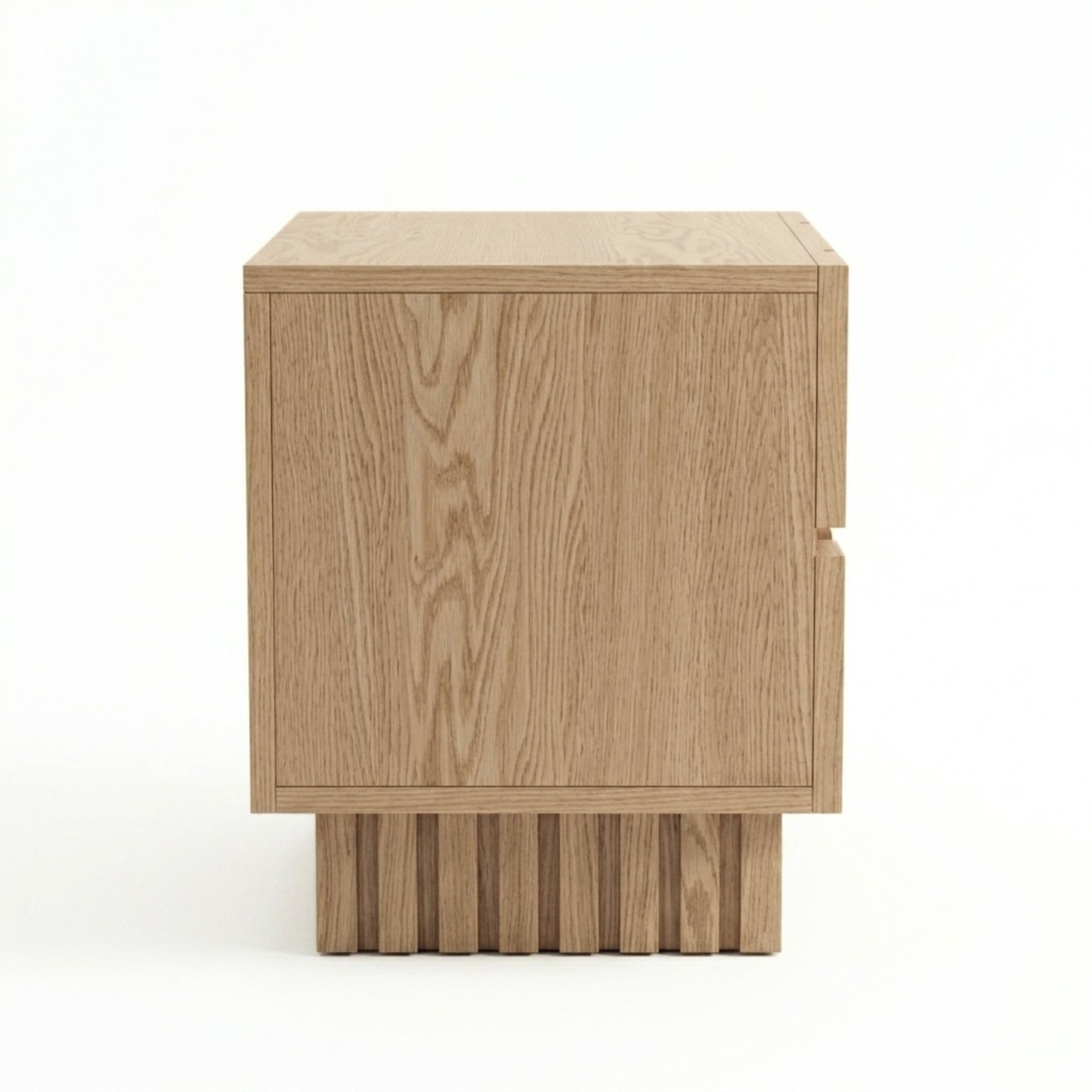 Side view of wooden cabinet on white background