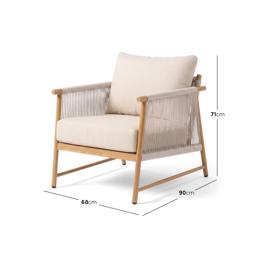 Armchair with dimension markings on white background