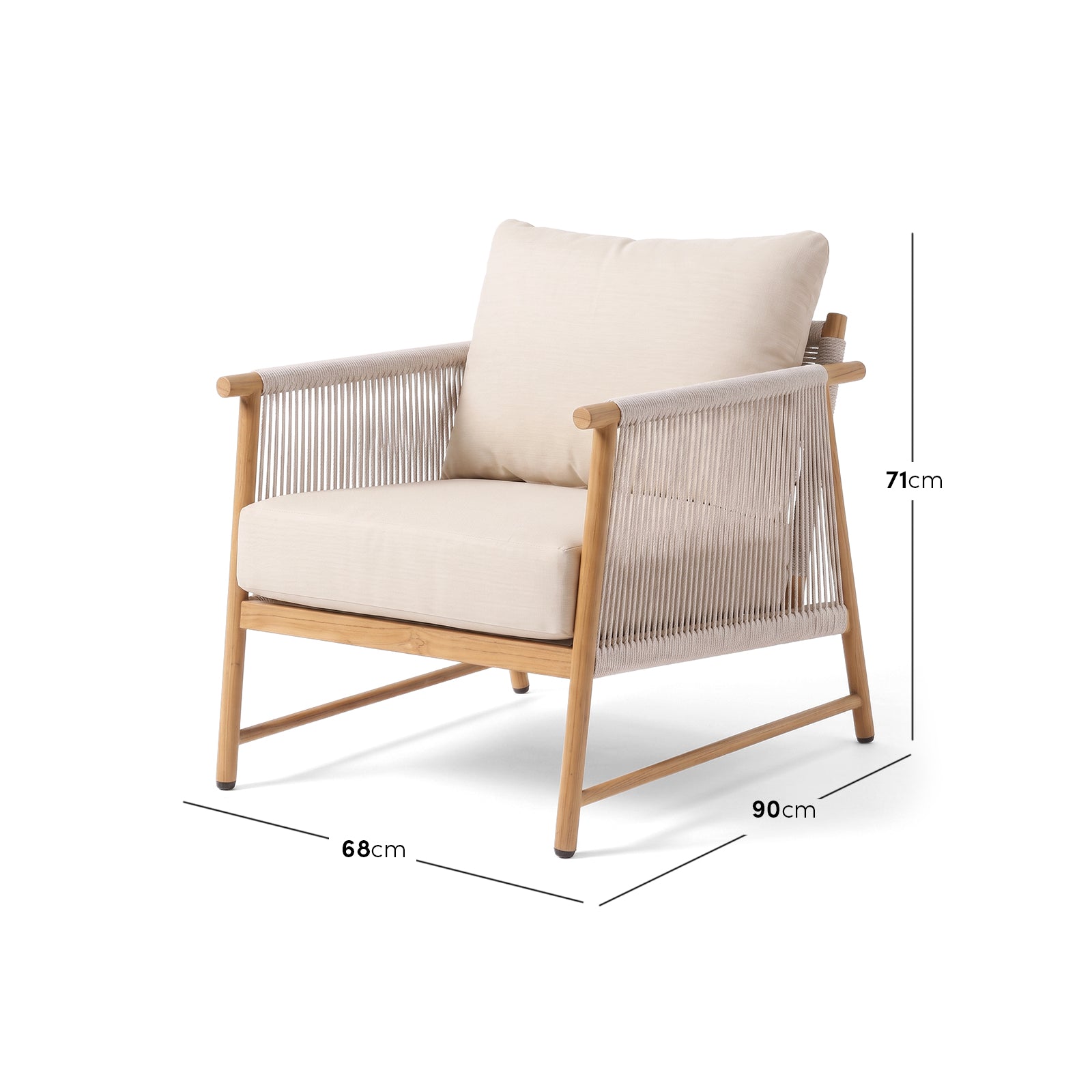 Armchair with dimension markings on white background
