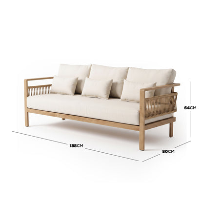 Three-seater sofa on white background with dimensions shown