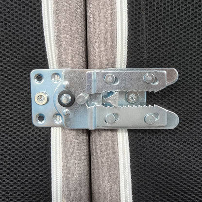 Close-up of furniture latch and fabric panels