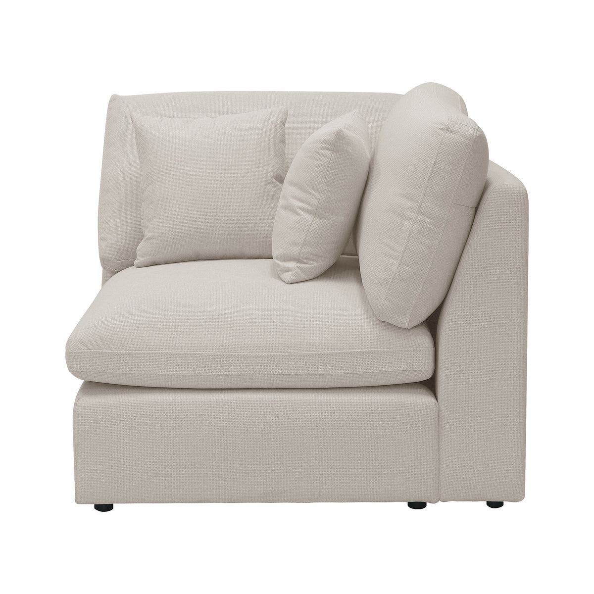Light beige modular sofa corner section on white background