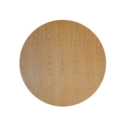 Top view of a circular wooden tabletop on a white background