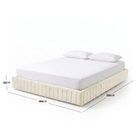 Bed with dimensions annotated on white background