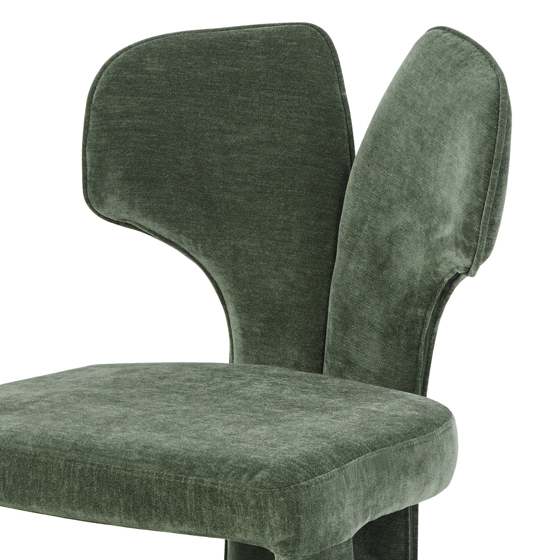 Detailed close-up of green chair seat and back on white background