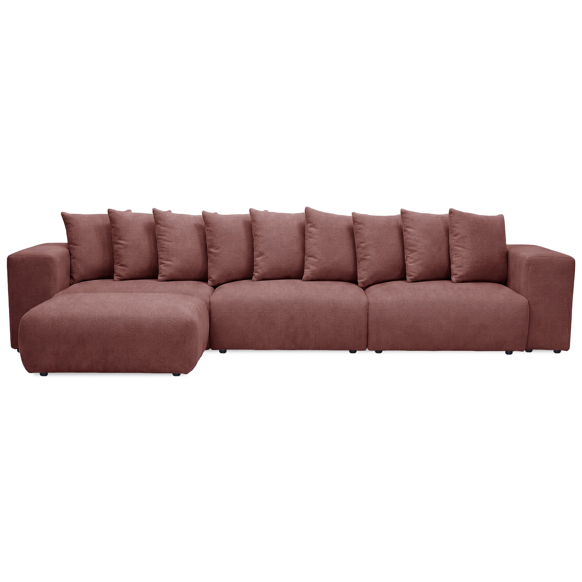 Earthy rose L-shaped sectional sofa on white background