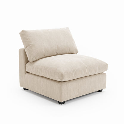 Beige cushioned accent chair on white background