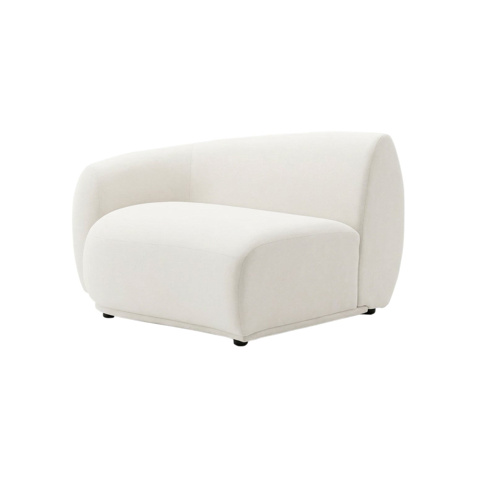 Off-white armless lounge chair with rounded shape on white background