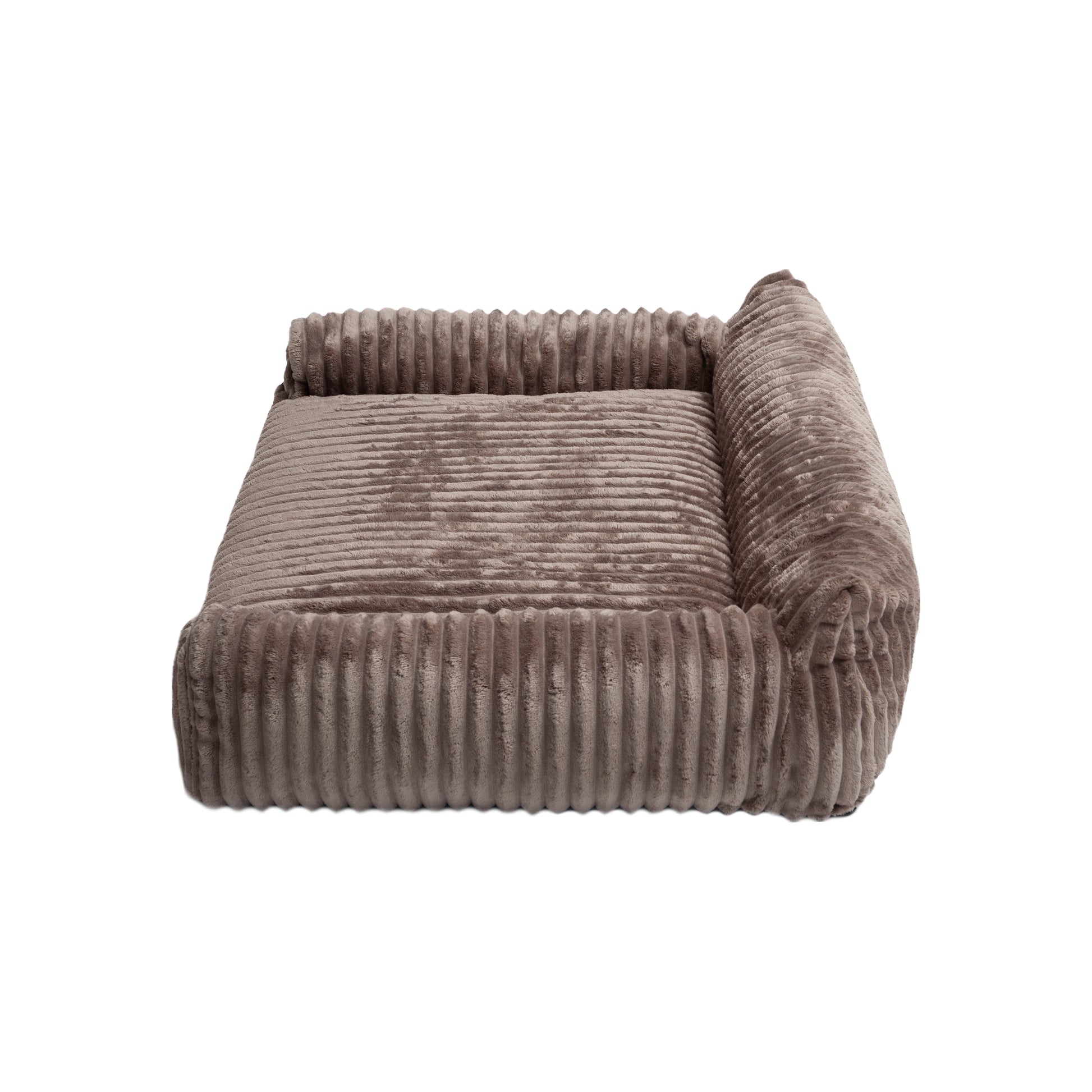 Taupe corduroy pet bed on white background