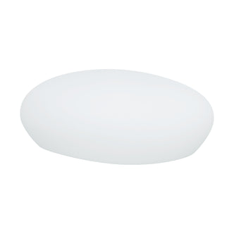 Smooth, white, oval-shaped Solar Charging Outdoor LED Rock Light resembling a natural stone, designed for discreet garden illumination with solar power and remote-controlled multicolor LED features.