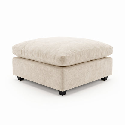 Light beige square ottoman on white background