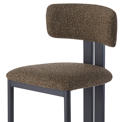 Haleo Curved Boucle Fabric Barstool Set of 2 features a modern design with textured brown upholstered seats, low curved backrests, and sturdy dark metal frames, blending style and practicality.