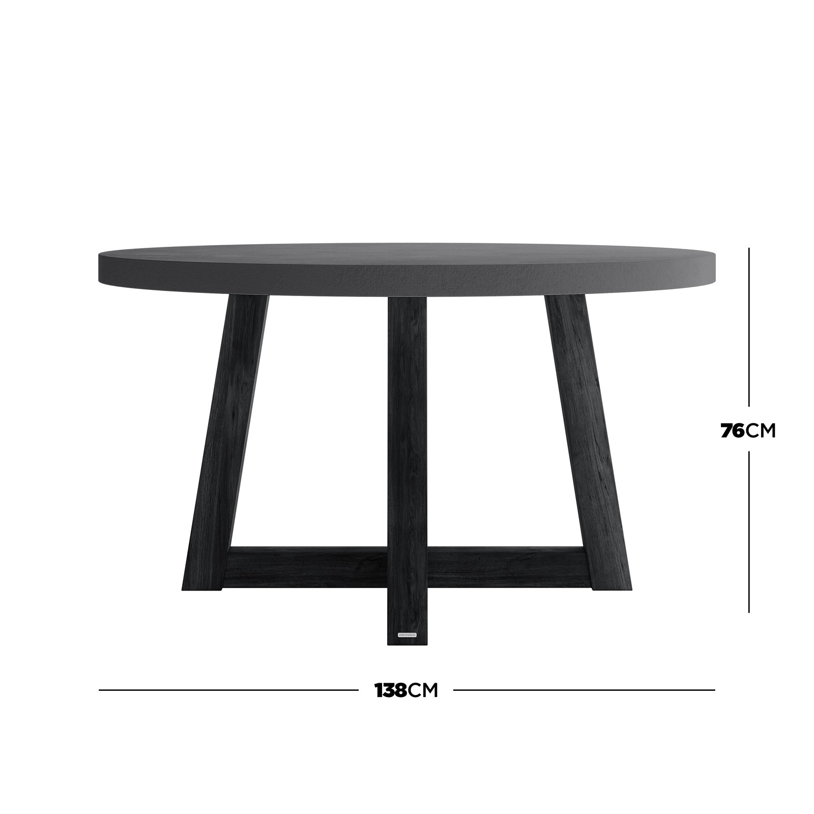 Magnus Hardwood and Concrete Outdoor Dining Table with a round 138cm concrete top and cross-leg acacia base, showcasing a robust, stylish design for alfresco dining.