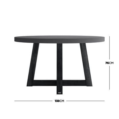 Magnus Hardwood and Concrete Outdoor Dining Table with a round 138cm concrete top and cross-leg acacia base, showcasing a robust, stylish design for alfresco dining.