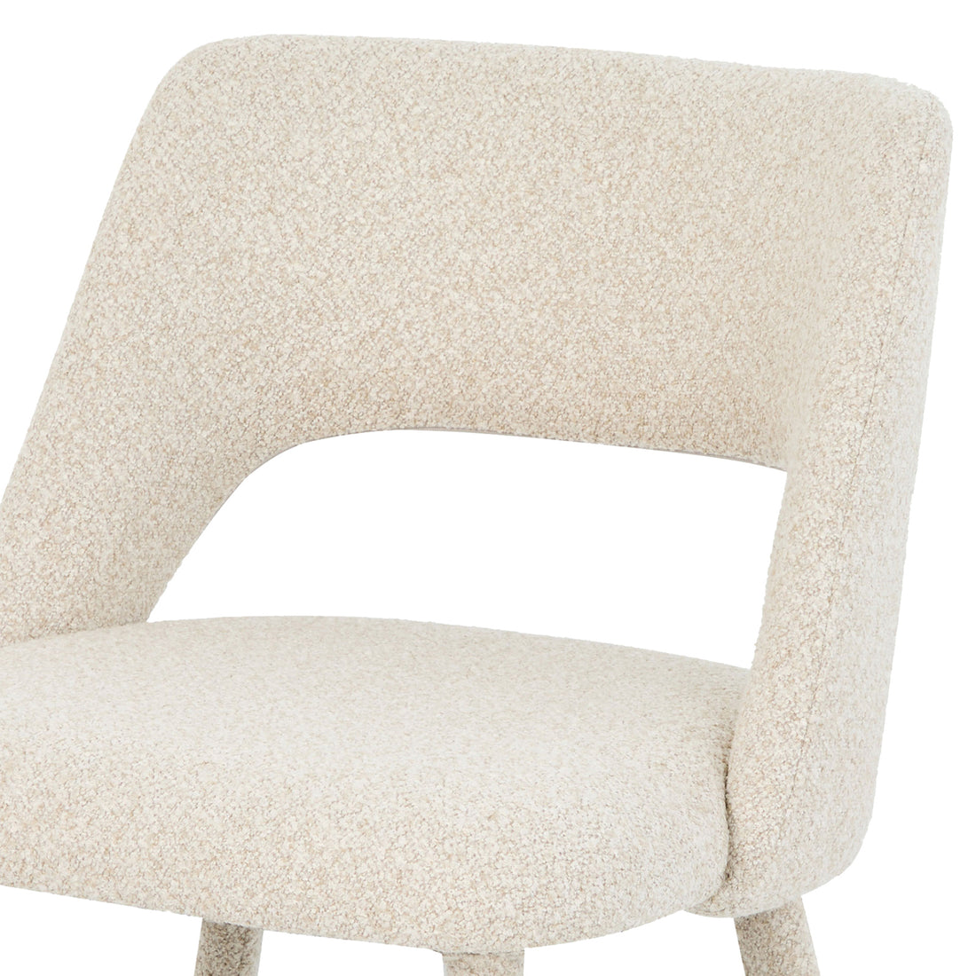 Partial upper view of chair with backrest and seat on white background