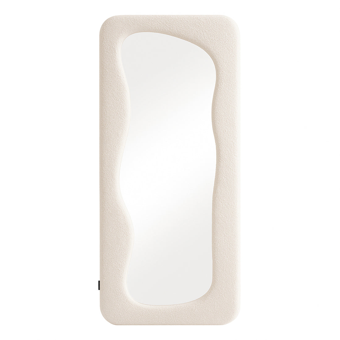 Sabrina 180cm Curved Full Length Mirror features a free-form reflective surface and a cream textured frame, offering modern, sculptural elegance and a full-body view for outfit checks.