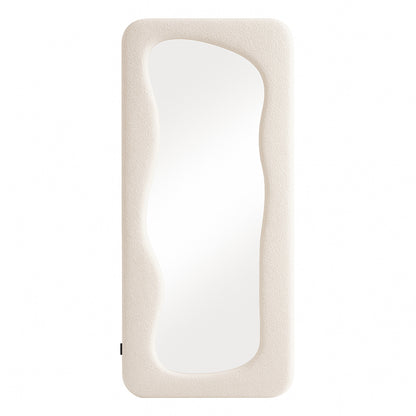 Sabrina 180cm Curved Full Length Mirror features a free-form reflective surface and a cream textured frame, offering modern, sculptural elegance and a full-body view for outfit checks.