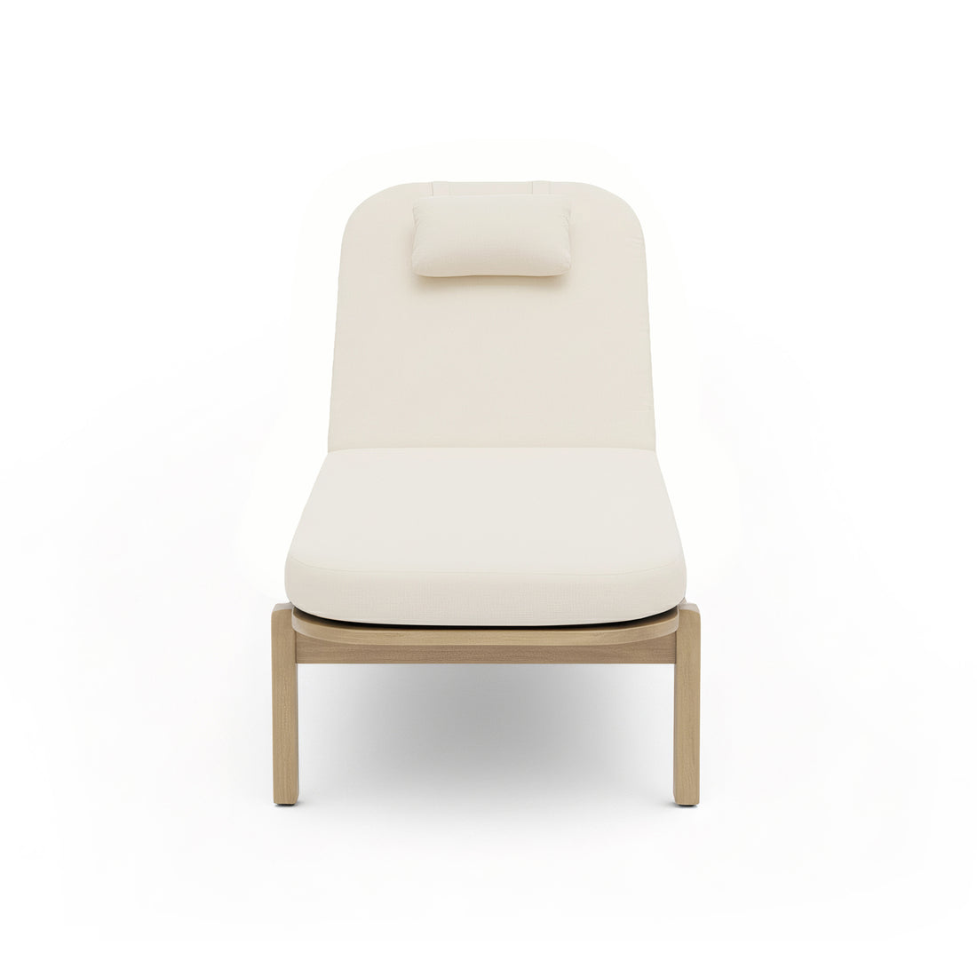 Zyra Hardwood Reclining Sun Lounger with Cushion in Cream, featuring a light-wood frame, thick cream cushions, and adjustable backrest, showcasing a minimalist design perfect for outdoor relaxation.