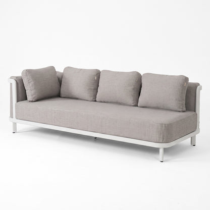 Modern daybed or sofa with plush back cushions on a white background.