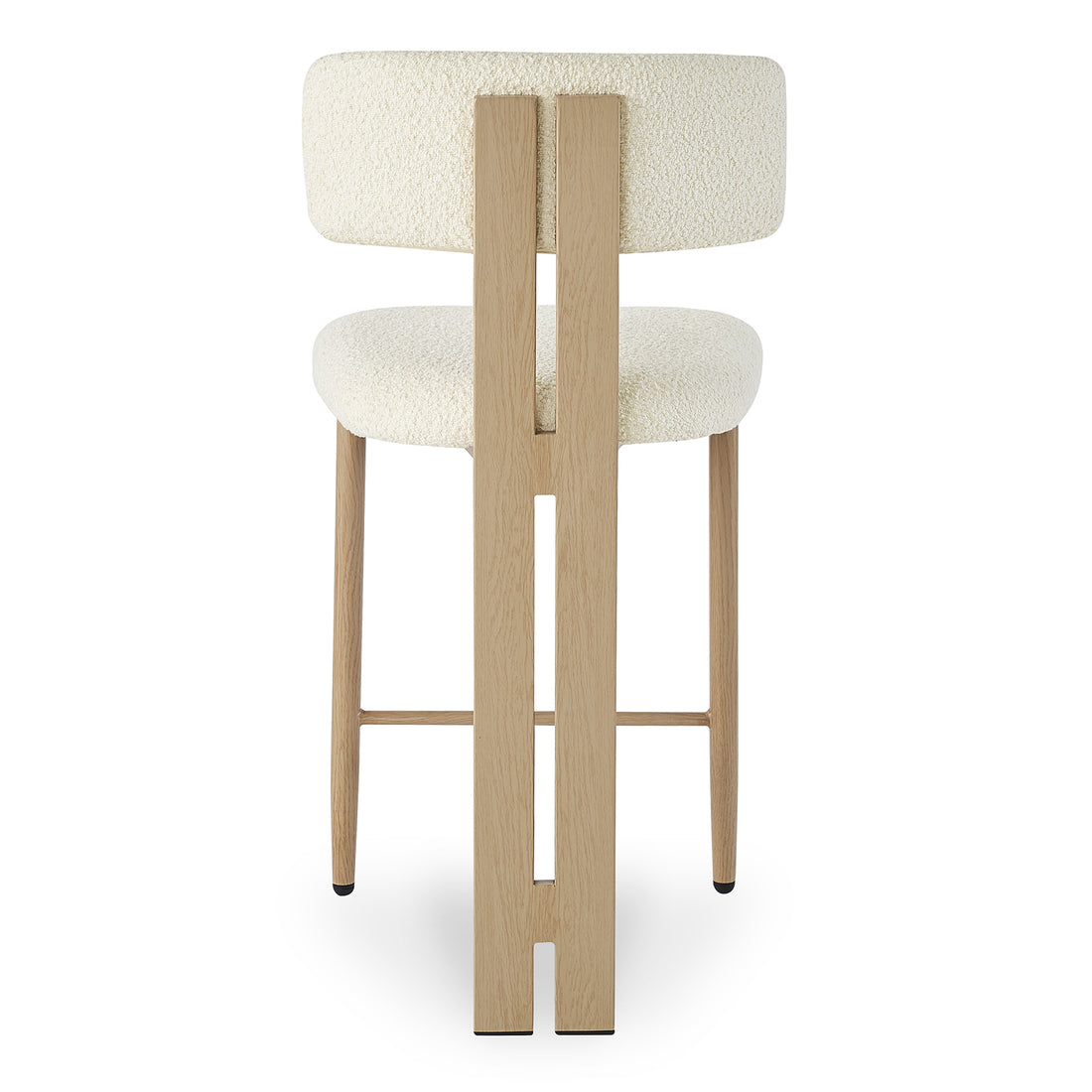 Haleo Curved Boucle Fabric Barstool Set of 2 in Cream White, featuring slim light-oak-finished legs, a curved upholstered backrest, and soft bouclé fabric for comfort and style.