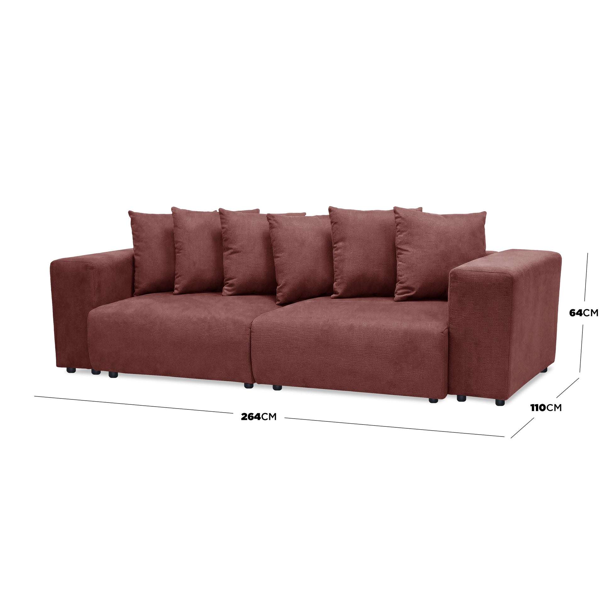 Sectional sofa with dimensions on white background