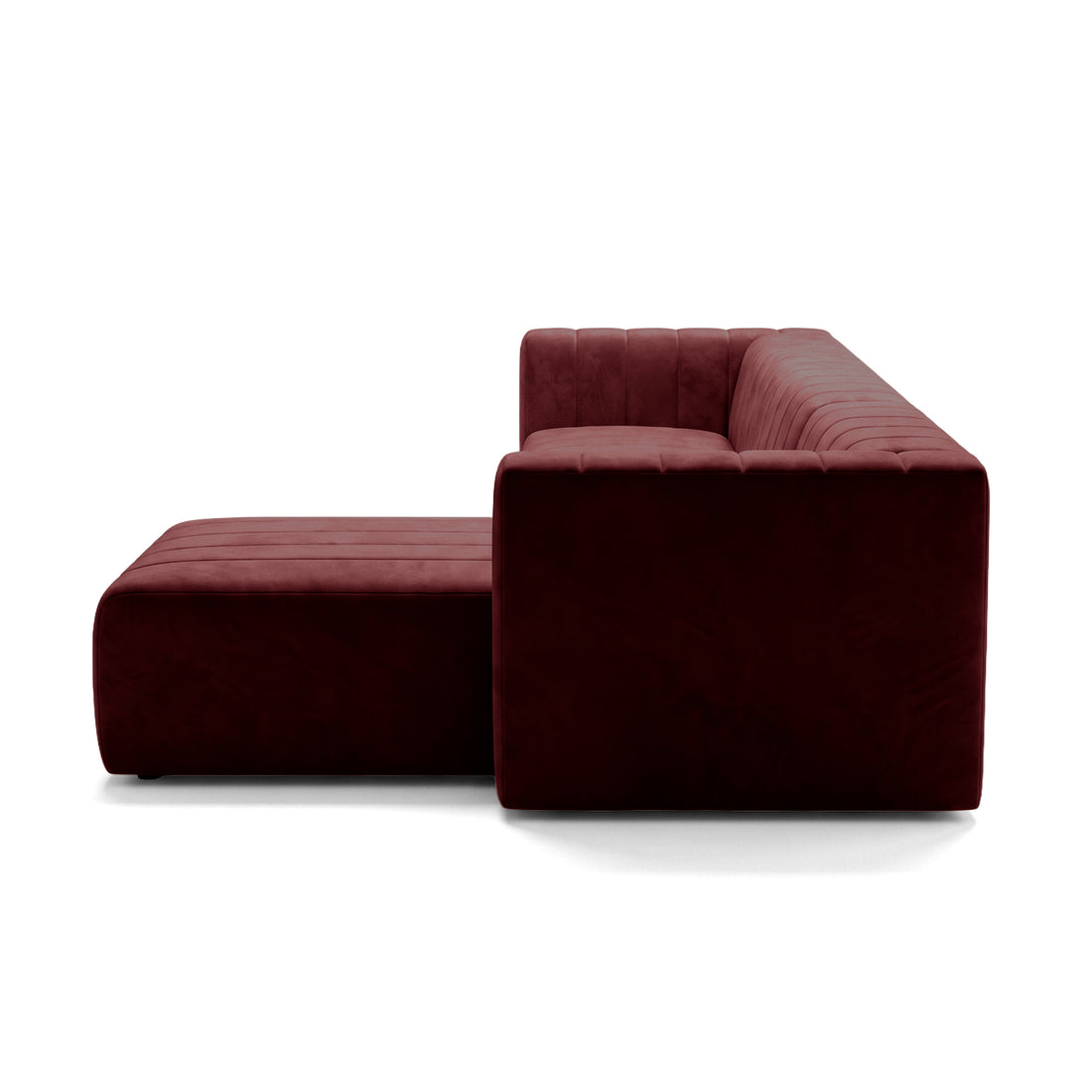 Side view of a Dark Merlot sectional sofa on a white background.