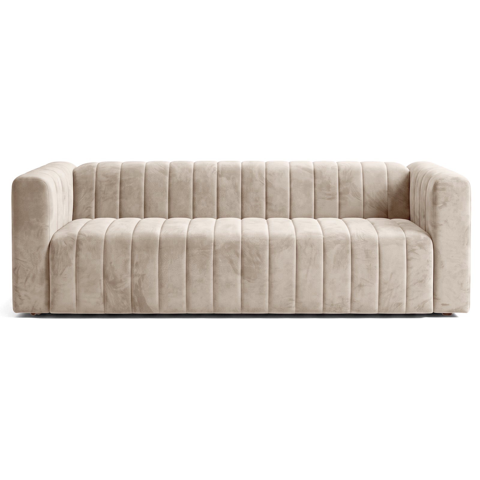 Beige tufted sofa on a white background