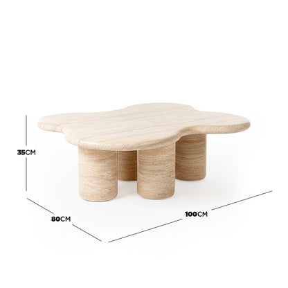 Coffee table with dimensions 35 cm x 80 cm x 100 cm on white background