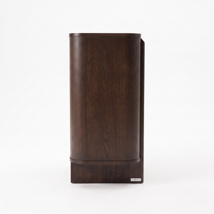 Tall dark wood cabinet or bin on a white background