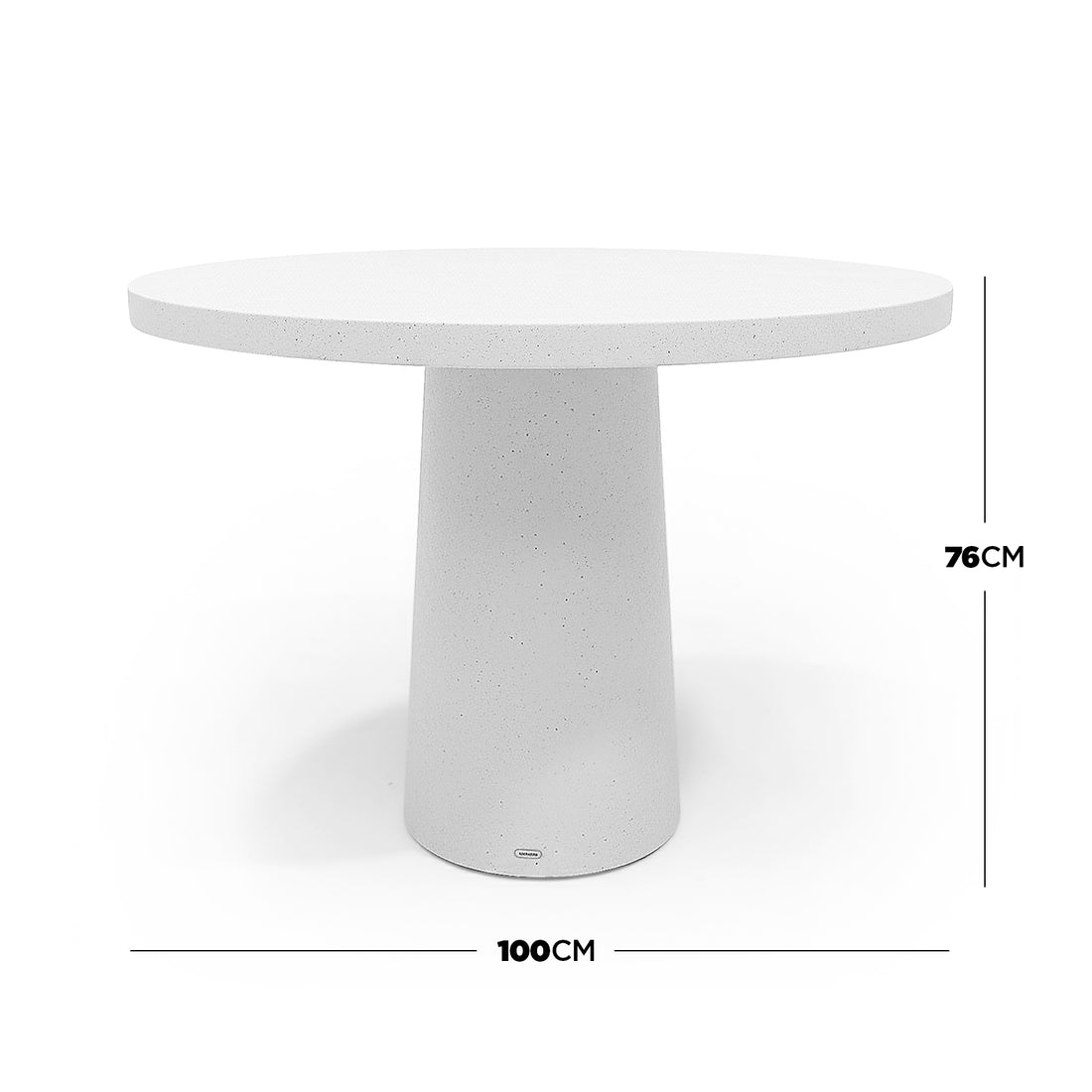 Round table with dimension labels on white background