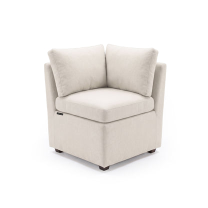 Cream upholstered modular corner chair or sofa section on a white background