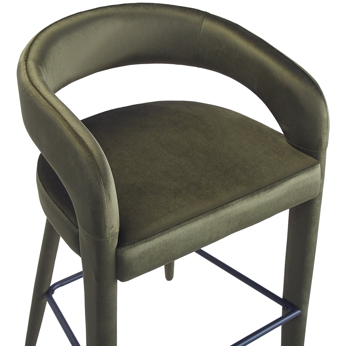 Olive green bar stool seat and backrest close-up on white background